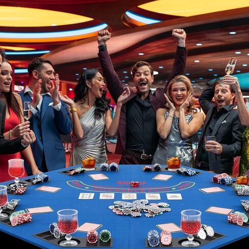 GOFLAME 8-Player Foldable Poker Table Top, 48" Casino Texas Hold’em Game Table with Cup Holders & Chip Trays, Anti-Slip Blackjack Poker Table Topper with Carrying Bag for Family Games, Casino, Blue in Kuwait