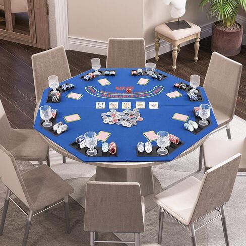 GOFLAME 8-Player Foldable Poker Table Top, 48" Casino Texas Hold’em Game Table with Cup Holders & Chip Trays, Anti-Slip Blackjack Poker Table Topper with Carrying Bag for Family Games, Casino, Blue in Kuwait