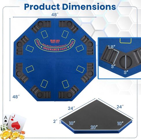 GOFLAME 8-Player Foldable Poker Table Top, 48" Casino Texas Hold’em Game Table with Cup Holders & Chip Trays, Anti-Slip Blackjack Poker Table Topper with Carrying Bag for Family Games, Casino, Blue in Kuwait
