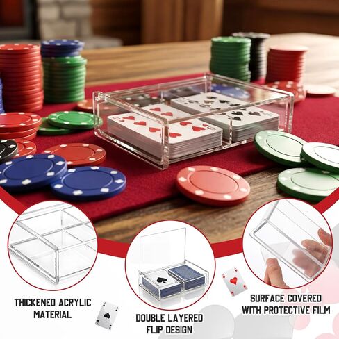 Yinkin 2 Pcs Acrylic Double Playing Card Deck Case Transparent Storage Playing Card Holder for Poker Bridge Game Cards in Saudi Arabia