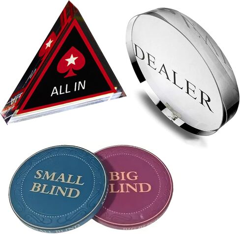 [Set of 4] Dealer Button, Ceramic Big Blind and Small Blind, Poker Crystal ALL IN Buttons (Position Markers)Poker Chips for Texas Holdem Poker Night | Professional Dealer Button & Poker Accessories in Saudi Arabia