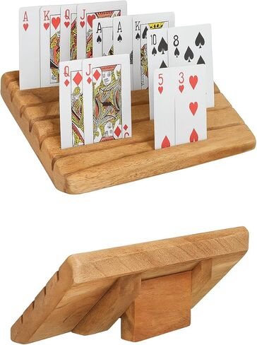 Wooden Playing Card Holder Set of 2 for Table Games, Adjustable Stand, Card Storage and Display Card Holders for Playing Cards for Adults Seniors Kids, 5 Slots in Saudi Arabia