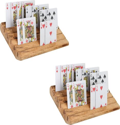 Wooden Playing Card Holder Set of 2 for Table Games, Adjustable Stand, Card Storage and Display Card Holders for Playing Cards for Adults Seniors Kids, 5 Slots in Saudi Arabia