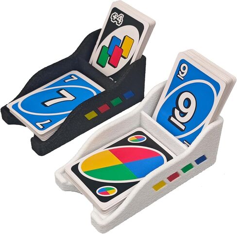 Card Holders for Draw and Discard Dual-Zone Game Organizer Compatible with UNO Cards | Horizontal Vertical Trays for Quick Play Matte Black Tabletop Deck Storage for Family Game Night in Kuwait