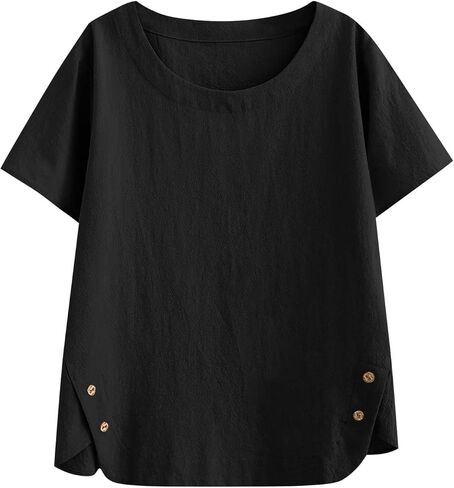 Linen Tops for Women 2026 Vintage Shirt Short Sleeve Crewneck Shirts Business Casual Outfit Basic Tees Summer Top 2026 in Kuwait