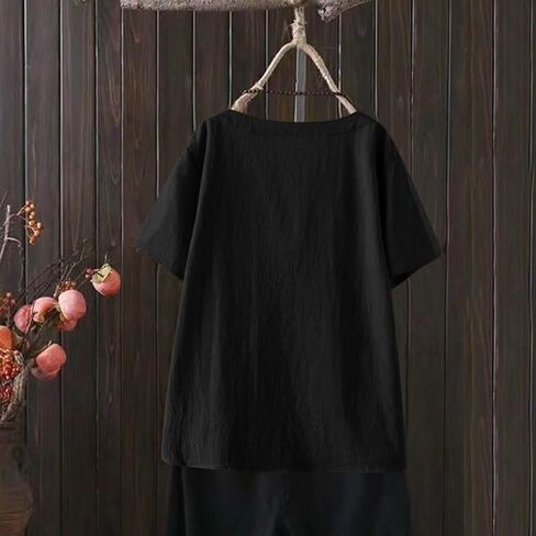 Linen Tops for Women 2026 Vintage Shirt Short Sleeve Crewneck Shirts Business Casual Outfit Basic Tees Summer Top 2026 in Kuwait
