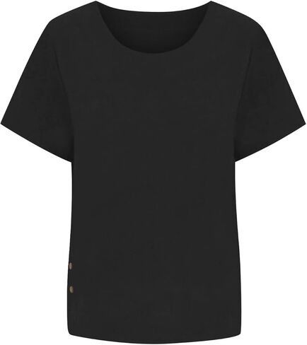 Linen Tops for Women 2026 Vintage Shirt Short Sleeve Crewneck Shirts Business Casual Outfit Basic Tees Summer Top 2026 in Kuwait