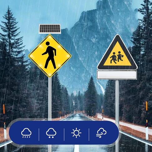 علامة عبور المشاة LED الوامضة، طبقة عاكسة من الدرجة الهندسية، علامة تحذير حركة المرور في الشوارع تعمل بالطاقة الشمسية، 24 بوصة × 24 بوصة، إطار معدني عالي التحمل مقاوم للصدأ (أ، 61 سم/24 بوصة) in Kuwait