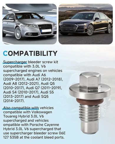 طقم براغي نازف شاحن فائق من الفولاذ المقاوم للصدأ مكون من قطعتين، متوافق مع Audi A6 A7 A8 Q5 Q7 S4 S5 SQ5 ومتوافق مع Volkswagen Touareg 3.0 V6، يستبدل 06E 127 535B، يتضمن 4 حلقات O FKM in Kuwait