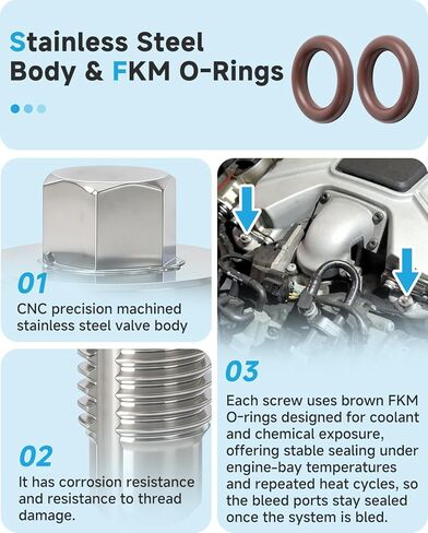 طقم براغي نازف شاحن فائق من الفولاذ المقاوم للصدأ مكون من قطعتين، متوافق مع Audi A6 A7 A8 Q5 Q7 S4 S5 SQ5 ومتوافق مع Volkswagen Touareg 3.0 V6، يستبدل 06E 127 535B، يتضمن 4 حلقات O FKM in Kuwait