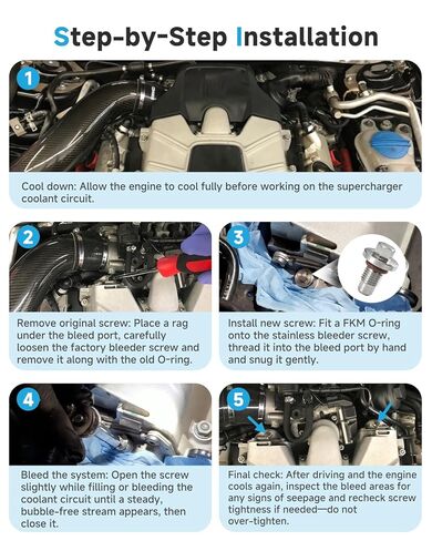 طقم براغي نازف شاحن فائق من الفولاذ المقاوم للصدأ مكون من قطعتين، متوافق مع Audi A6 A7 A8 Q5 Q7 S4 S5 SQ5 ومتوافق مع Volkswagen Touareg 3.0 V6، يستبدل 06E 127 535B، يتضمن 4 حلقات O FKM in Kuwait