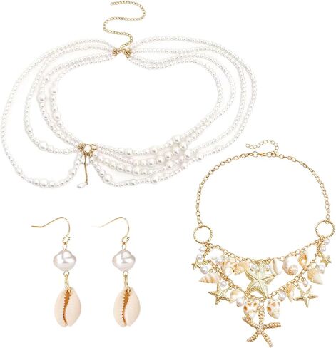 jevenis mermaid costume الشاطئ ملحقات المجوهرات قلادة نجم البحر مقطع شعر للنساء الصدف in Kuwait