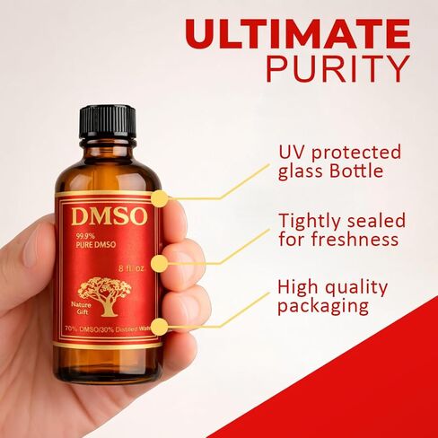 DMSO درجة صيدلانية 99.9% (ثنائي ميثيل سلفوكسيد) - 70% DM SO محلول مع 30% ماء مقطر، سائل Dmso عالي النقاء 99.9 نقي مع زجاجة زجاجية سعة 8 أونصة in Saudi Arabia
