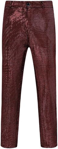 JOFOW Men's Sequins Pants Party Disco Shiny Sparkly Straight Leg Trousers Casual Dance Slim Fit Pants in Saudi Arabia