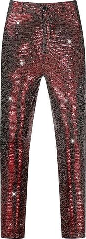 JOFOW Men's Sequins Pants Party Disco Shiny Sparkly Straight Leg Trousers Casual Dance Slim Fit Pants in Saudi Arabia