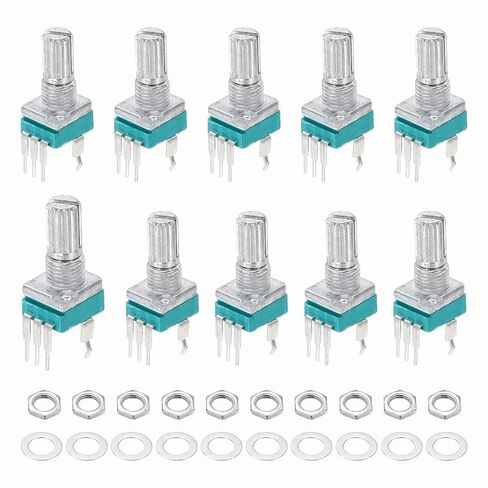 MECCANIXITY 10pcs RK097N B10K Potentiometer, 3Pin Single Linear Rotary Seal Amplifier Logarithmic Potentiometers 15mm Knurled Shaft Vertical for Audio Amplifier in Saudi Arabia
