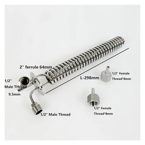 2" OD64mm Tri-clamp Distiller Cooling Coil with 1/2" Male Thread and 2" Sight Glass Diopter,Dephlegmator Device,Reflux,Condenser in Saudi Arabia