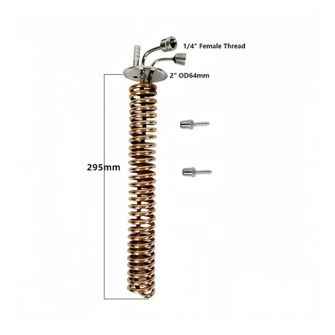 ملف تبريد تقطير 2 بوصة 51 مم (OD64 مم) نحاسي أو SS304 مع خيط أنثى 1/4 بوصة، ارتداد، مكثف، L-295 مم (نحاس) in Saudi Arabia