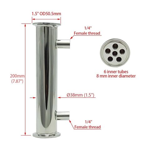 Dephlegmator 1.5 "38 مللي متر (OD51mm) 304 مكثف ارتداد من الفولاذ المقاوم للصدأ ارتفاع 200 مللي متر داخل 6 أنابيب لعمود تقطير Moonshine in Saudi Arabia
