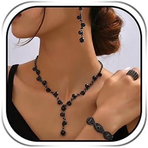 Sixexey الزفاف مجوهرات الزفاف مجموعة سباركلي راينستون قلادة أقراط أزياء حفلة حفلة موسيقية للنساء in Saudi Arabia
