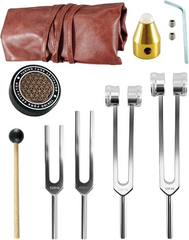 Tuning Forks for Healing 528Hz 432Hz 136.1Hz 128Hz, Aluminum Alloy Tuning Fork with Legs & Activator & Reflective Hammer & Leather Pouch, Precise Frequency for Meditation & Chakra Balance in Saudi Arabia