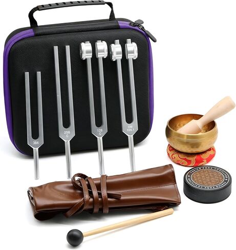 Healing Tuning Forks Set 432 512 528 128 Hz Healing Instrument, Sound Therapy Devices with Singing Bowl for Chakra Solfeggio Essential Yoga Meditation Accessories, Healing Gifts for Women Men in Saudi Arabia