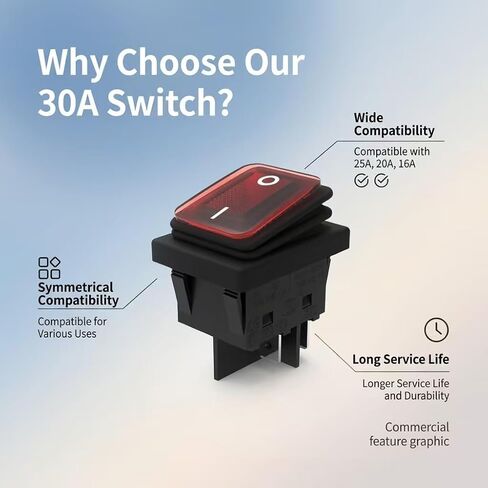 JD 2pcs 30A Power Switch 125V/250V AC DPST Rocker Switch ON/Off Switch 4Pins 2Position Red Light Illuminated Toggle Switch with UL Certificate Waterproof Switches in Saudi Arabia