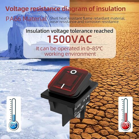 JD 2pcs 30A Power Switch 125V/250V AC DPST Rocker Switch ON/Off Switch 4Pins 2Position Red Light Illuminated Toggle Switch with UL Certificate Waterproof Switches in Saudi Arabia