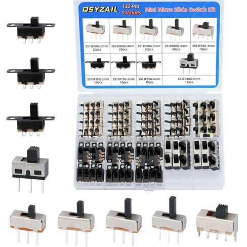 132 قطعة مجموعة التبديل الشريحة مايكرو البسيطة تبديل مفاتيح SPDT 1P2T 2 موقف 3 دبوس للوحة PCB SS12D10 SS12D00 SS12F44 SS12F15 in Kuwait
