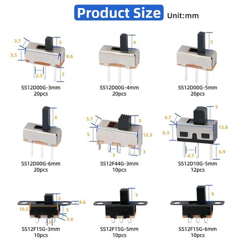 132 قطعة مجموعة التبديل الشريحة مايكرو البسيطة تبديل مفاتيح SPDT 1P2T 2 موقف 3 دبوس للوحة PCB SS12D10 SS12D00 SS12F44 SS12F15 in Kuwait