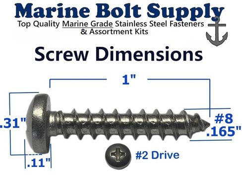 Size #8 x 1 Type 316 Stainless Steel Self Tapping Phillips Pan Head Sheet Metal Screws, Super Corrosion Resistant. Choose Quantity (100, #8 x 1) in Saudi Arabia