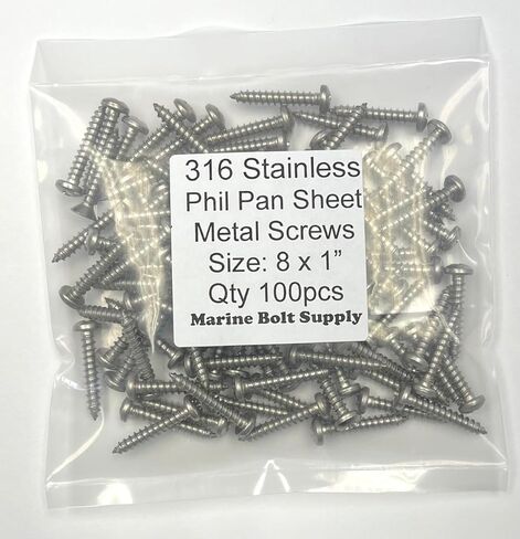 Size #8 x 1 Type 316 Stainless Steel Self Tapping Phillips Pan Head Sheet Metal Screws, Super Corrosion Resistant. Choose Quantity (100, #8 x 1) in Saudi Arabia