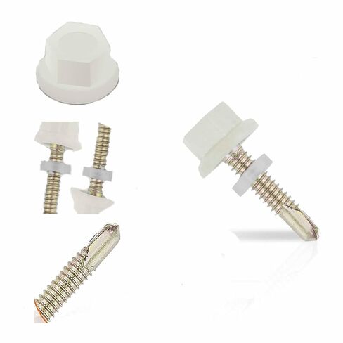 #10 × 1 Inch Metal Roofing Screws, 300 PCS, Zinc-Plated Hex Head Sheet Metal Screws with Rubber Washers, Sharp Point, Self-Starting Metal-to-Wood Siding Screws, Includes Hex Socket, White in Saudi Arabia