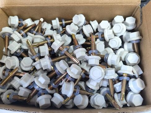 #10 × 1 Inch Metal Roofing Screws, 300 PCS, Zinc-Plated Hex Head Sheet Metal Screws with Rubber Washers, Sharp Point, Self-Starting Metal-to-Wood Siding Screws, Includes Hex Socket, White in Saudi Arabia