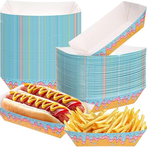 Remerry 50 Pcs Ice Cream Drip Baseball Party Supplies Disposable Paper Food Serving Tray Boat Plate Baseball Party Decorations for Snack Dessert Sandwich Taco Fries Nacho in Saudi Arabia