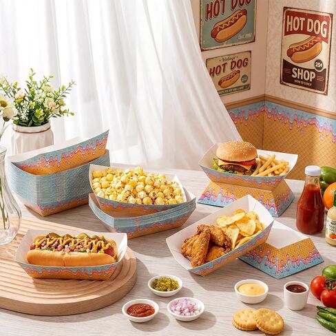 Remerry 50 Pcs Ice Cream Drip Baseball Party Supplies Disposable Paper Food Serving Tray Boat Plate Baseball Party Decorations for Snack Dessert Sandwich Taco Fries Nacho in Saudi Arabia