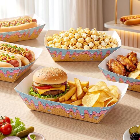 Remerry 50 Pcs Ice Cream Drip Baseball Party Supplies Disposable Paper Food Serving Tray Boat Plate Baseball Party Decorations for Snack Dessert Sandwich Taco Fries Nacho in Saudi Arabia