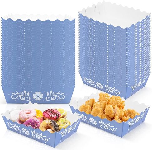 100pcs Blue Cielito Lindo Party Decoration Mexican Paper Food Boat Trays Platos De Barro Mexicanos Disposable Scalloped Mexican Snack Trays For Cinco De Mayo Wedding Baby Shower Party in Saudi Arabia