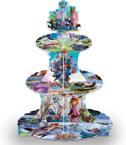 Cute Cartoon Animals Cupcake Stand, 12 Inch Cardboard Cupcake Tray, Lightweight Easy Assemble Dessert Tray for Birthday, Wedding, Movie Theme Party Decoration in Kuwait