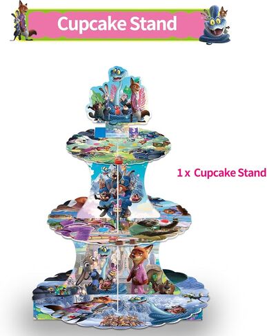 Cute Cartoon Animals Cupcake Stand, 12 Inch Cardboard Cupcake Tray, Lightweight Easy Assemble Dessert Tray for Birthday, Wedding, Movie Theme Party Decoration in Kuwait