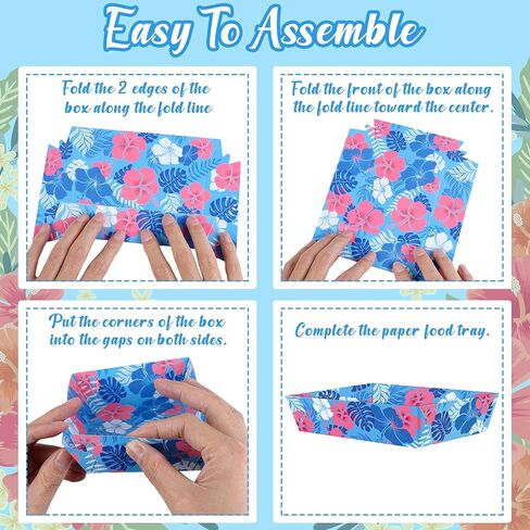 50 قطعة من ديكورات حفلات هاوايان لوا من Geefuun - صواني طعام ورقية على شكل زهرة الكركديه الكرتونية الزرقاء لأعياد الميلاد الصيفية، لوازم تقديم للاستعمال مرة واحدة تحت عنوان Aloha in Kuwait