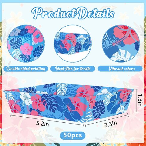 50 قطعة من ديكورات حفلات هاوايان لوا من Geefuun - صواني طعام ورقية على شكل زهرة الكركديه الكرتونية الزرقاء لأعياد الميلاد الصيفية، لوازم تقديم للاستعمال مرة واحدة تحت عنوان Aloha in Kuwait