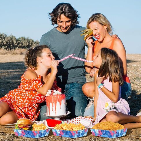 50 قطعة من ديكورات حفلات هاوايان لوا من Geefuun - صواني طعام ورقية على شكل زهرة الكركديه الكرتونية الزرقاء لأعياد الميلاد الصيفية، لوازم تقديم للاستعمال مرة واحدة تحت عنوان Aloha in Kuwait