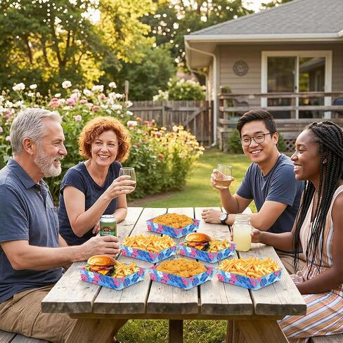 50 قطعة من ديكورات حفلات هاوايان لوا من Geefuun - صواني طعام ورقية على شكل زهرة الكركديه الكرتونية الزرقاء لأعياد الميلاد الصيفية، لوازم تقديم للاستعمال مرة واحدة تحت عنوان Aloha in Kuwait