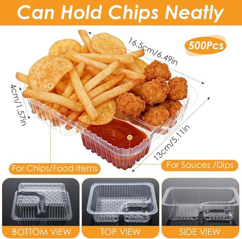 500 Pack 12 oz Nacho Trays Disposable,2 Compartment Nacho Containers Food Snack Tray,6.5" x 5" Clear Plastic Disposable Chip and Dip Holder for Party Festival Carnival Concession Stand Movie Night in Saudi Arabia
