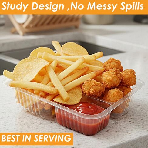 500 Pack 12 oz Nacho Trays Disposable,2 Compartment Nacho Containers Food Snack Tray,6.5" x 5" Clear Plastic Disposable Chip and Dip Holder for Party Festival Carnival Concession Stand Movie Night in Saudi Arabia