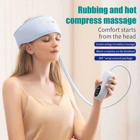 Head Massager,Scalp Massager,Relief Headaches,Fatigue,Stress,Sleep aid,Hangover with Airbag Kneading,Constant Temperature Hot Compress for Head (Sky Blue) in Saudi Arabia