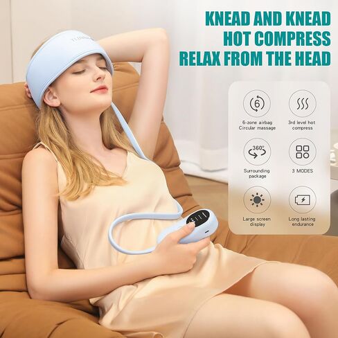 Head Massager,Scalp Massager,Relief Headaches,Fatigue,Stress,Sleep aid,Hangover with Airbag Kneading,Constant Temperature Hot Compress for Head (Sky Blue) in Saudi Arabia