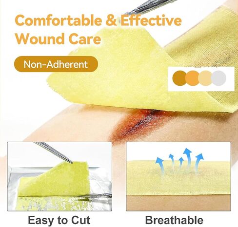 Jointown Xeroform Petrolatum Dressing Bandages, Soft Mesh Gauze Patch for Wound Care, Burns, Lacerations, Skin Grafts & Surgical Incisions, 4"x4", 25 Individual Pack in Kuwait