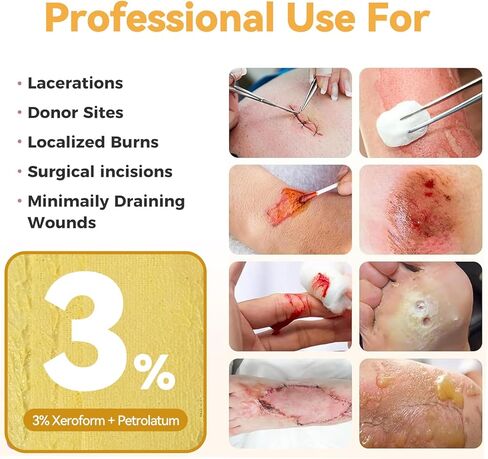 Jointown Xeroform Petrolatum Dressing Bandages, Soft Mesh Gauze Patch for Wound Care, Burns, Lacerations, Skin Grafts & Surgical Incisions, 4"x4", 25 Individual Pack in Kuwait